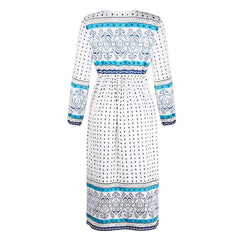 Dress for Women Deep V Print Long Sleeve Dress Summer Street Style Casual Dresses Vestido Midi Elegante Платье Женское