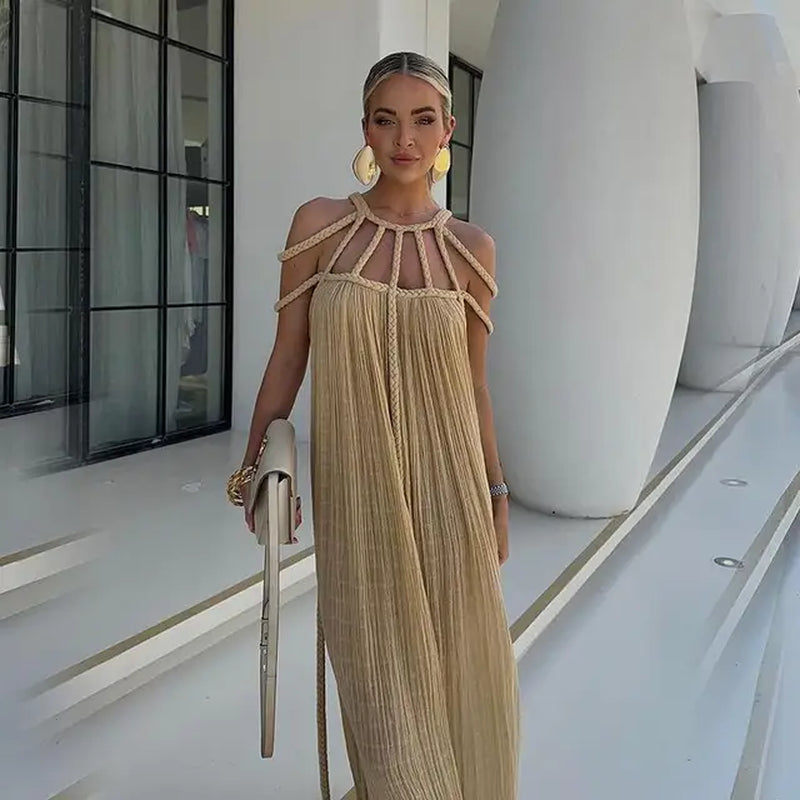 Beach Dress Women 2024 Bikini Sets Beachwear New Tied Rope Sexy Shoulder Halter Shirt Solid Cotton Coverup for Swimwear Swimsuit