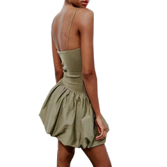 Women'S Camisole Skirt with a Straight Neckline, Pleated Knit, Puffy Patchwork, Mini Dress, New